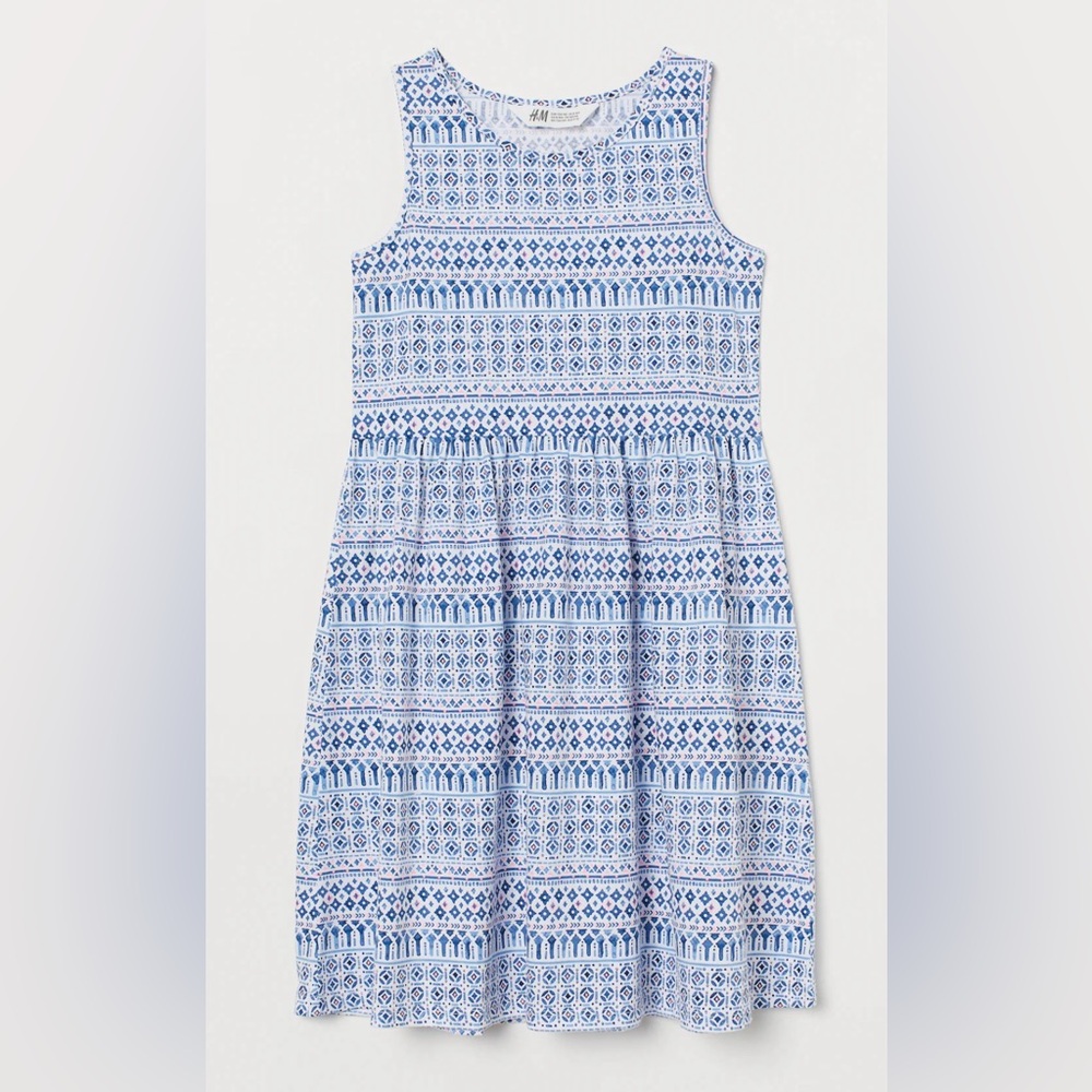 H&M Girls Tank Dress Color Light Blue And White Size 6-8Y